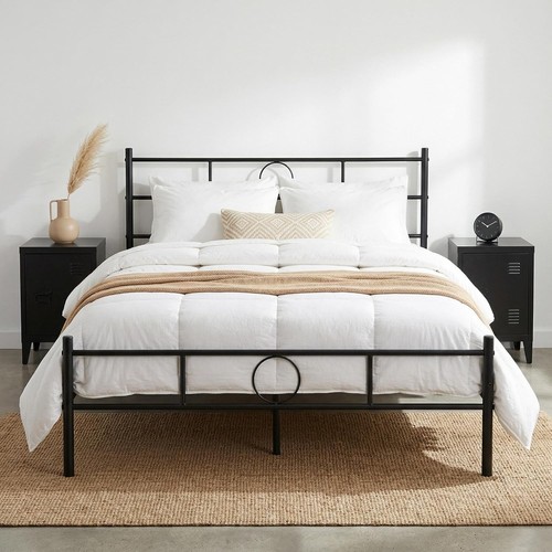 Black metal double bed - black, frame