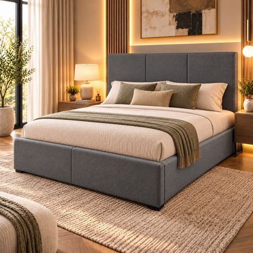 4ft6 double bed - bed, grey