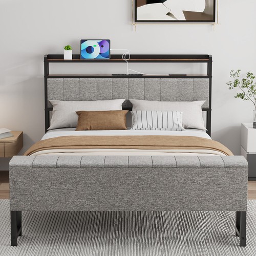 Luxury grey fabric bed frame - luxury,
