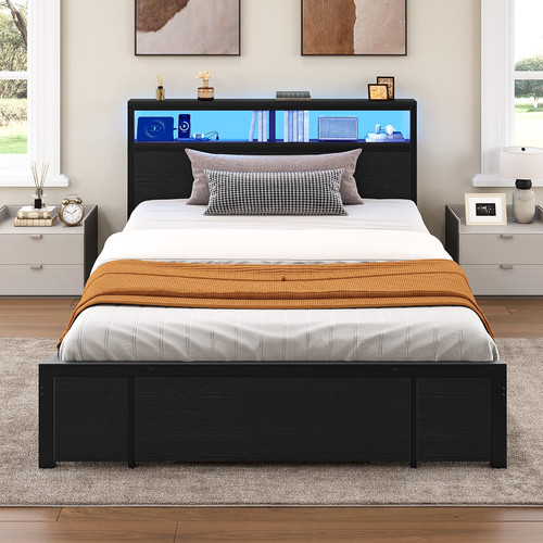 Double bed frame led headboard - double,