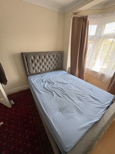 Grey velvet double bed - frame, |