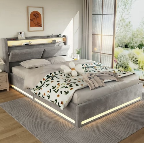 Double upholstered bed frame - upholstered,