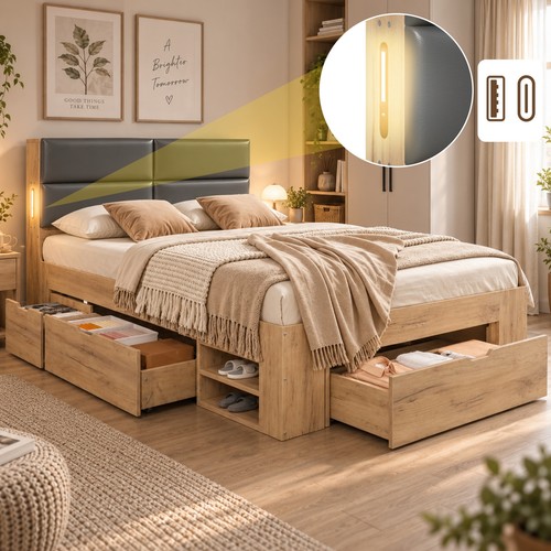 4ft6 double wooden bed frame - double,