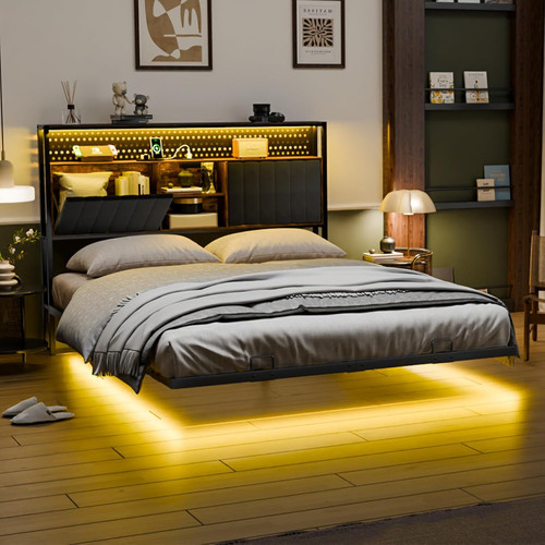 Luxury floating bed - bed, led