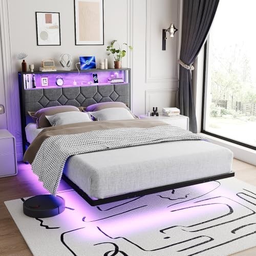 Floating double bed frame with - floating,